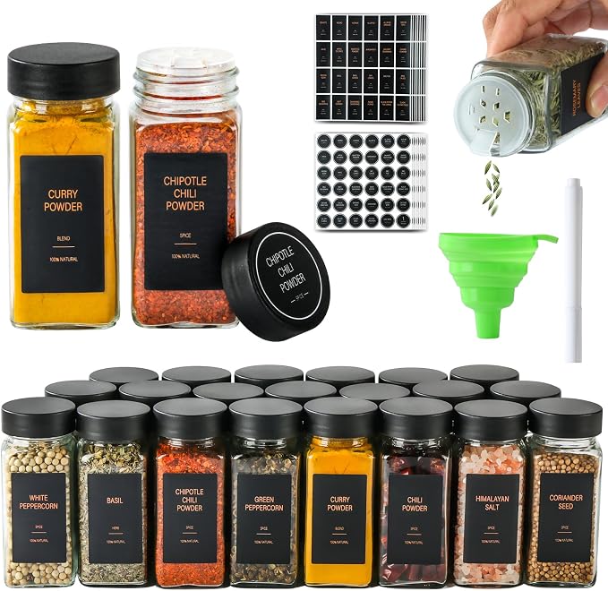 Spice Jars with Label，4oz Glass Spice Bottles With Shaker Lids，Seasoning by Unknown