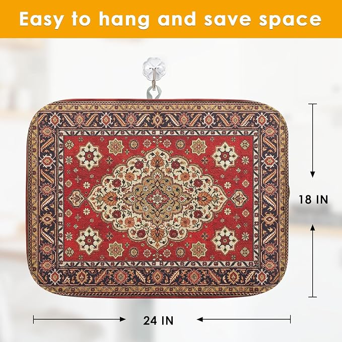 Sanwarm Absorbent Dish Drying Mat, Royal Red Moroccan Microfiber Pad - Image 2
