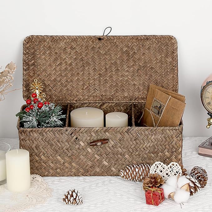 Hipiwe Storage Basket with Lid Toilet Tank Basket Holder Handwoven Wicker - Image 7