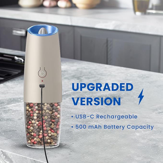 UNNEES Rechargeable Electric Salt and Pepper Grinder set of 2, gravity electric - Image 2