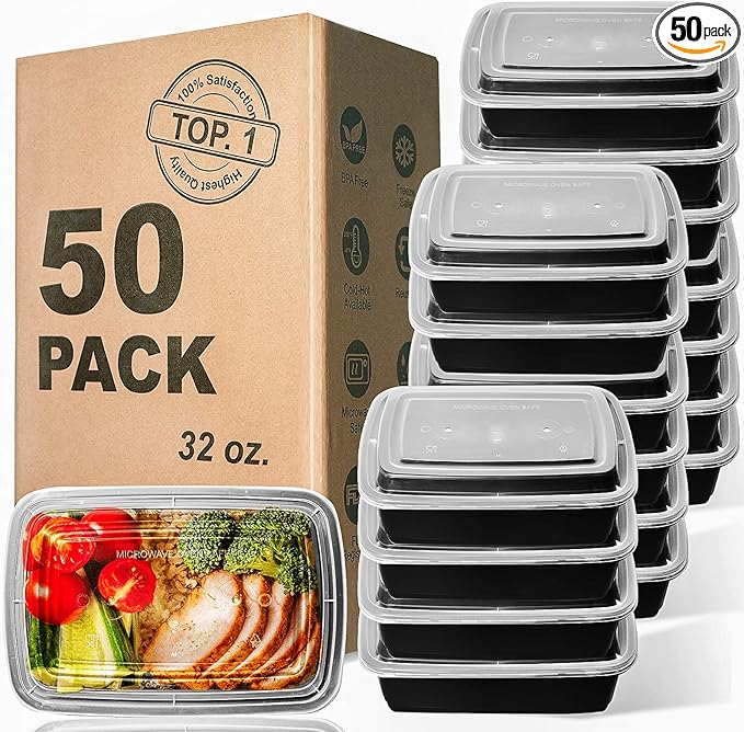 WGCC Meal Prep Containers, 32OZ 50 Pack Extra-thick Food Storage Containers by WGCC