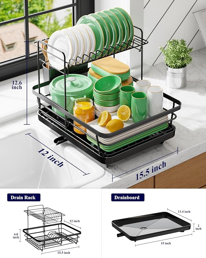 Kitsure Dish Drying Rack for Kitchen Counter, Stainless Steel Sink Organization - Image 2