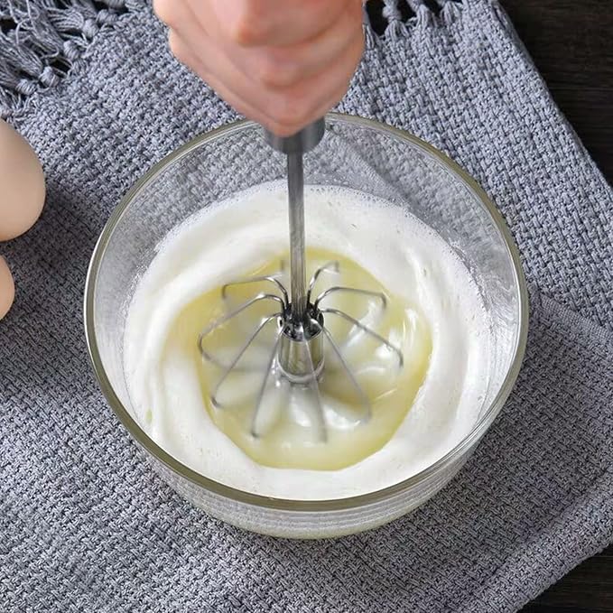 Semi-automatic Whisk, Stainless Steel Egg Beater, Hand Push Rotary Whisks Mixer - Image 6