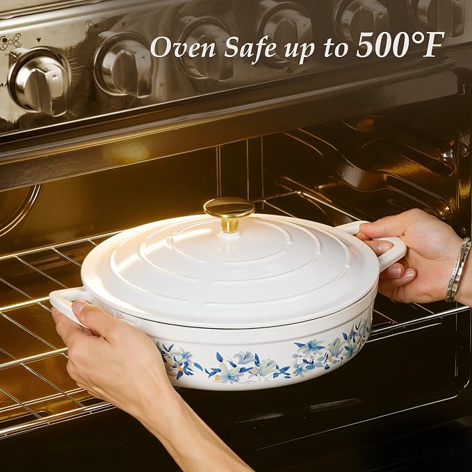 CAROTE 3.5QT Shallow Dutch Oven Enameled Cast Iron Braiser - Image 4