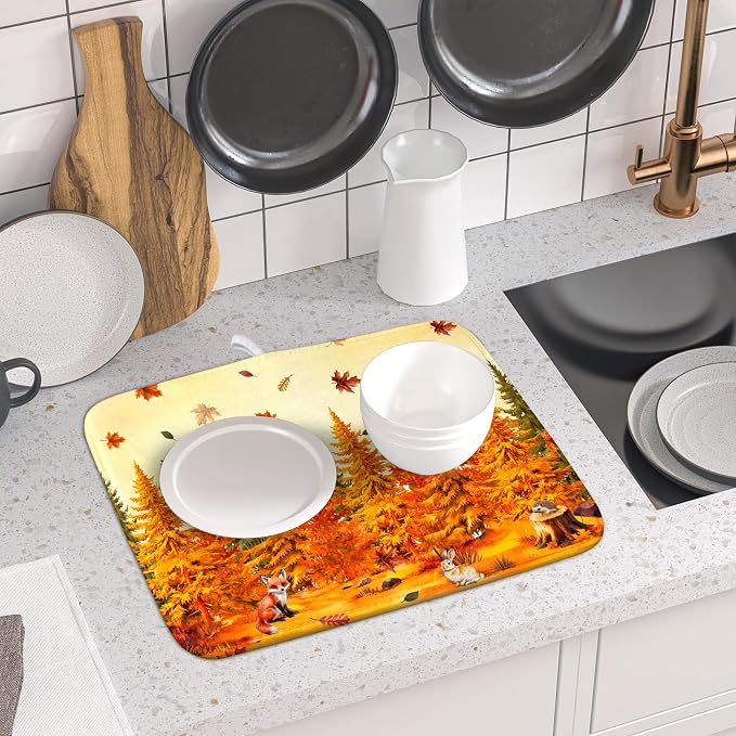 Autumn Drying Matt Kitchen Counter Small Absorbent Coffee Mat Fall Forest - Image 6