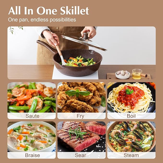 SENSARTE Nonstick Deep Frying Pan Skillet, 12-inch Saute Pan - Image 5
