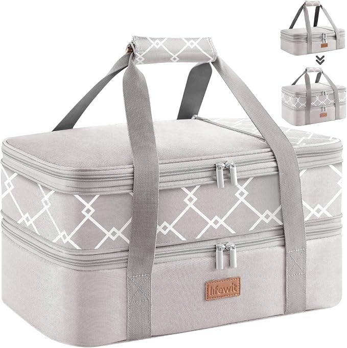 Lifewit Insulated Double Decker Casserole Carrier, Expandable Lasagna Lugger by Lifewit