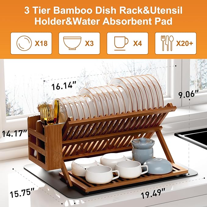 Greenual Teak Dish Drying Rack - Image 2