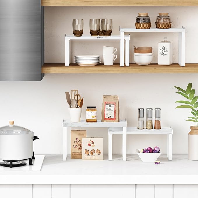 Goozii White Marble Kitchen Counter Shelf Organizer, Modern Dish Plate Organizer - Image 3
