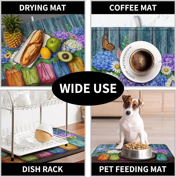 Hydrangea Dish Drying Mat Spring Summer Floral Jars Kitchen Drying Mats - Image 7