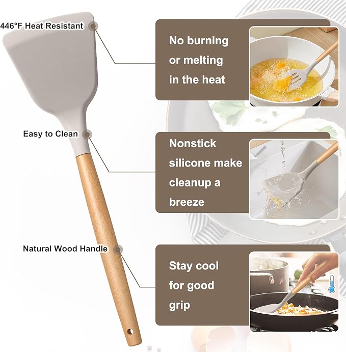 E-far Silicone Cooking Utensils Set, 10-Piece Heat Resistant Kitchen Utensils - Image 2