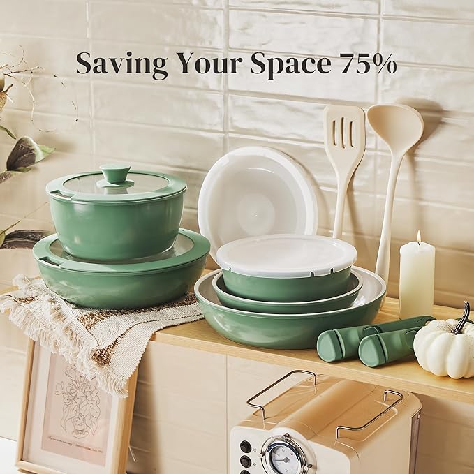 Redchef 16pcs Ceramic Pots and Pans Set Non Stick, Nonstick Ceramic Cookware Set - Image 5