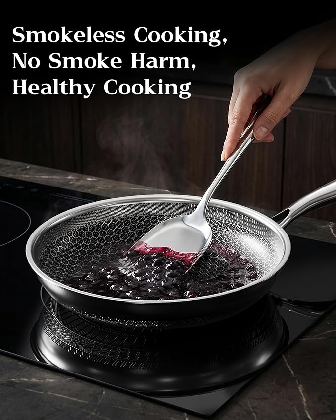 Frying Pan Nonstick With Lid, 8 Inch Non Stick Induction Cookware, Stainless - Image 3
