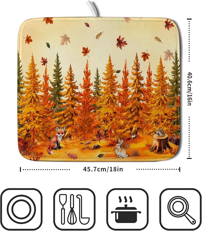 Autumn Drying Matt Kitchen Counter Small Absorbent Coffee Mat Fall Forest - Image 2