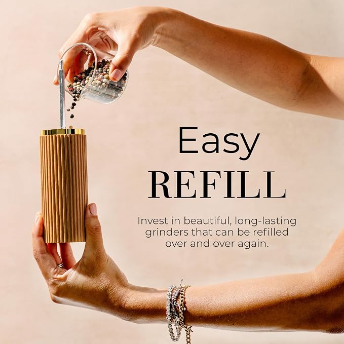 Wooden Salt and Pepper Grinder Set – Refillable Manual Salt and Pepper Mills - Image 6