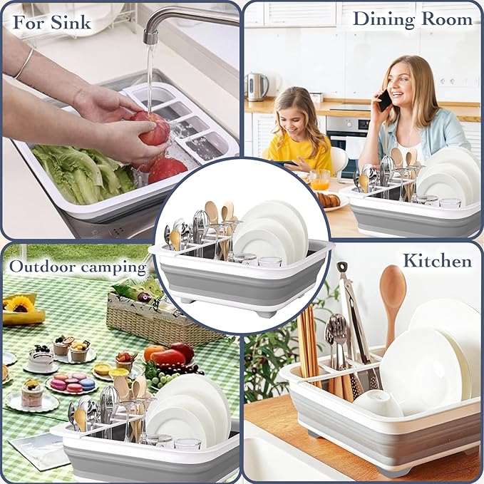 Collapsible Bowls, and Dishes Drainer, Portable Space-Saving Dish Rack - Image 7