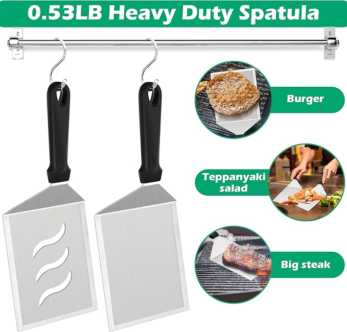 Metal Spatula Set of 2, HaSteeL Large 12x5In Stainless Steel Griddle Spatula - Image 4