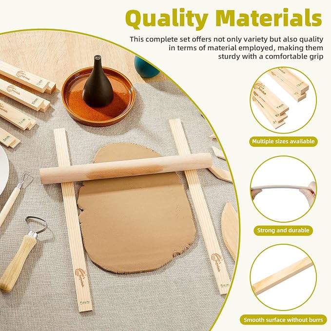 Pottery Rolling pin Guides, Clay Tools, 5-Size Mud Stick Guide - Image 4