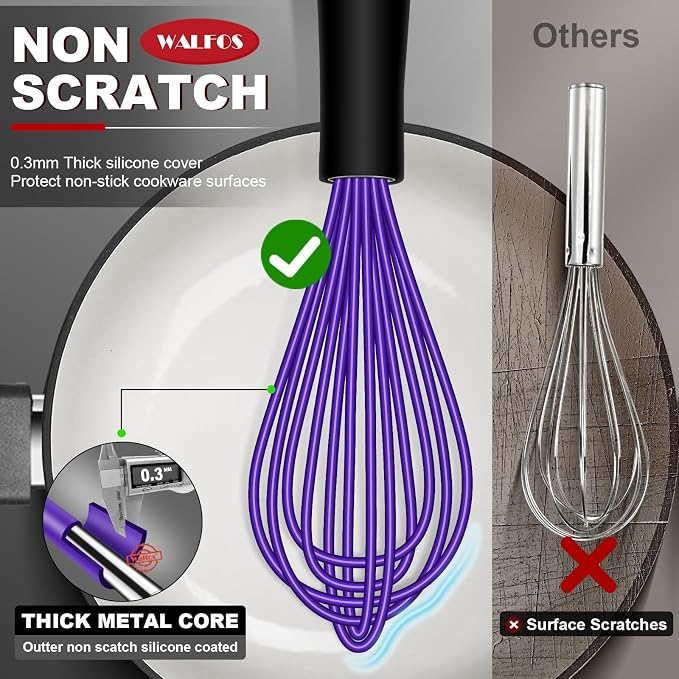 Walfos Whisk, Whisks for Cooking Non Scratch.Silicone Whisk Set of 4 Kitchen - Image 2