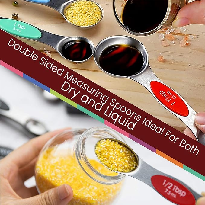 Magnetic Measuring Spoons Set of 9 Stainless Steel Dual-Sided Stackable - Image 8