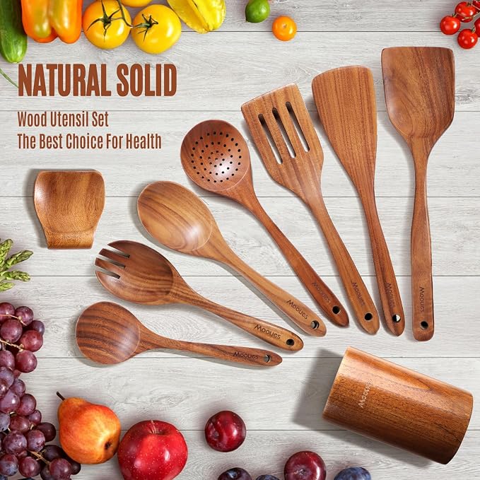 Wooden Spoons for Cooking, Comfortable Grip, Heat Resistant Kitchen Utensils - Image 8