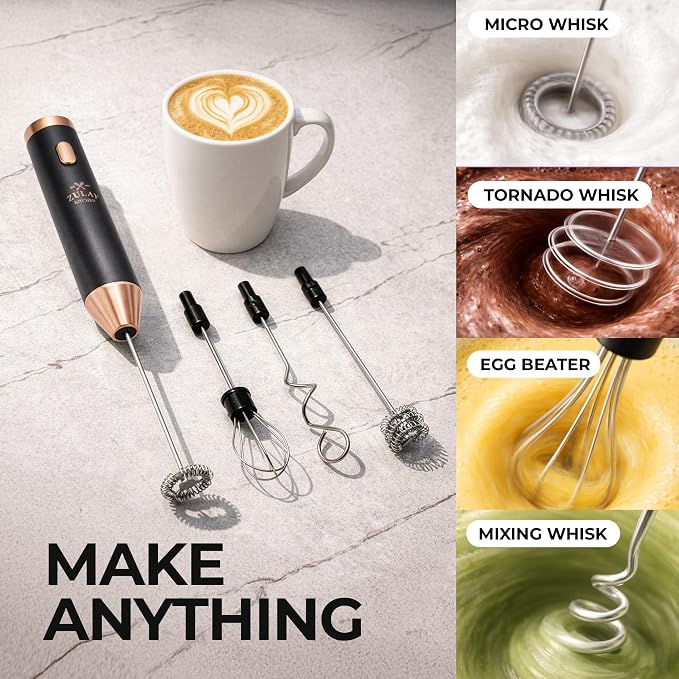 Zulay Kitchen Metal Rechargeable Milk Frother, 3 Whisk Attachments Handheld - Image 8