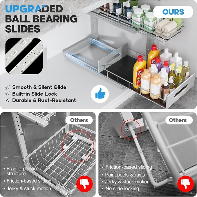 Under Sink Organizer Upgrade To Professional Rails, 2-Tier Dual Pull Out - Image 3