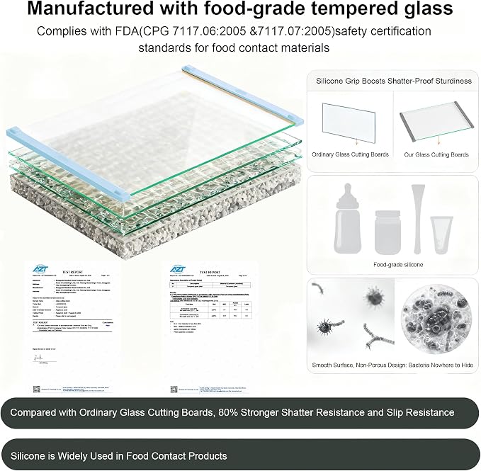 2PCS Glass Cutting Board with Silicone Grip, 80% Stronger Shatter Resistance - Image 6