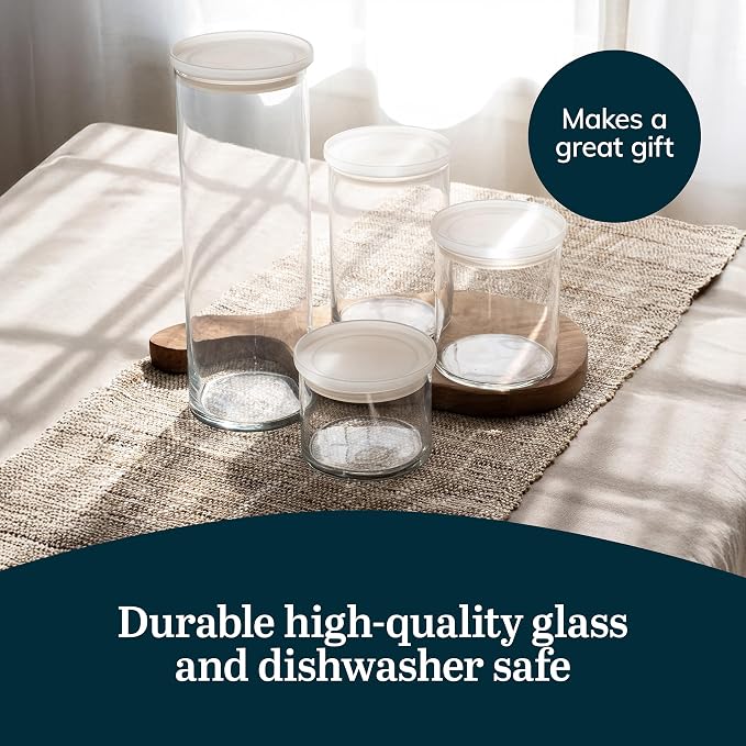 Libbey Stacking Cylinder Assorted Storage Jars, Stackable Glass Jars Set of 4 - Image 6
