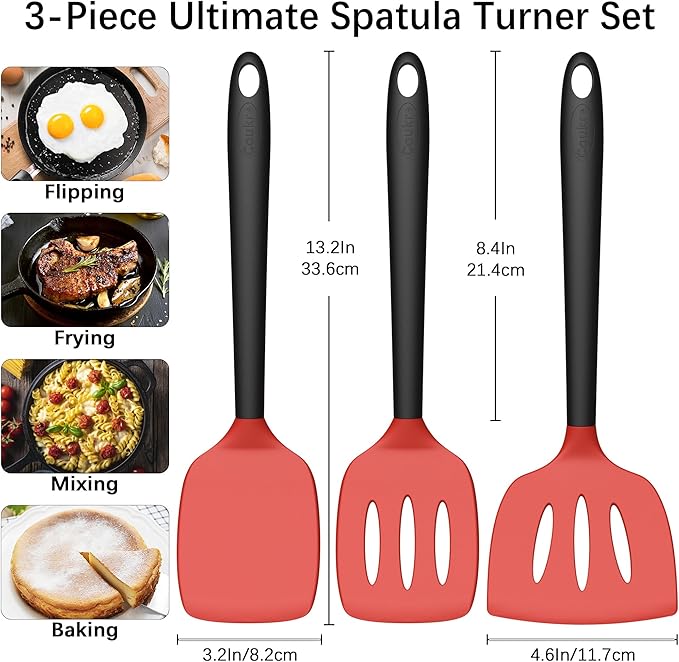 Coukre 3 Pack Silicone Spatula Set, High Heat Resistant, Fish Spatula, Solid & - Image 2
