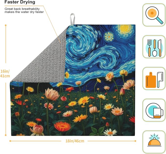 Starry Night Flowers Dish Drying Mat - Image 2