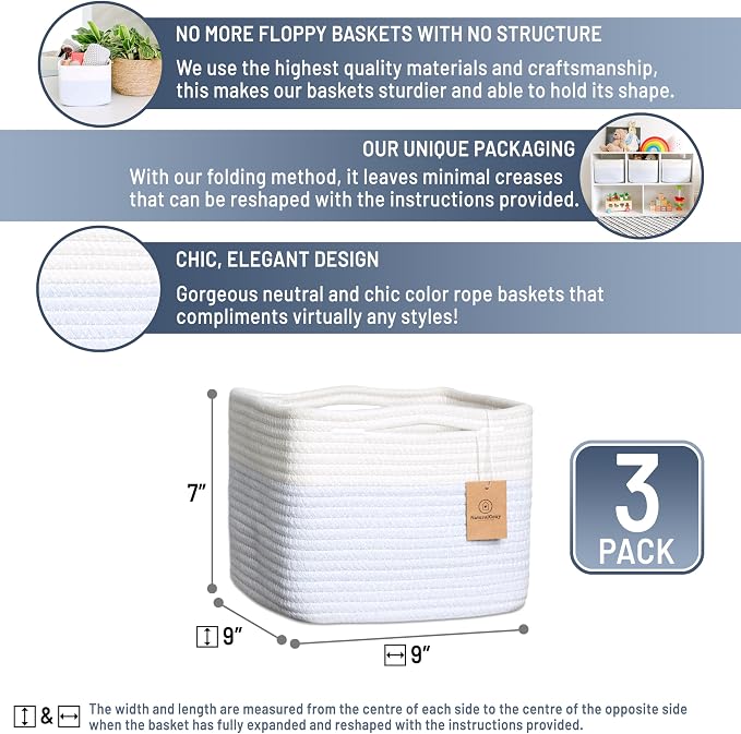 NaturalCozy Storage Cubes 9”x9”x7”Cotton Rope Woven Baskets - Image 2