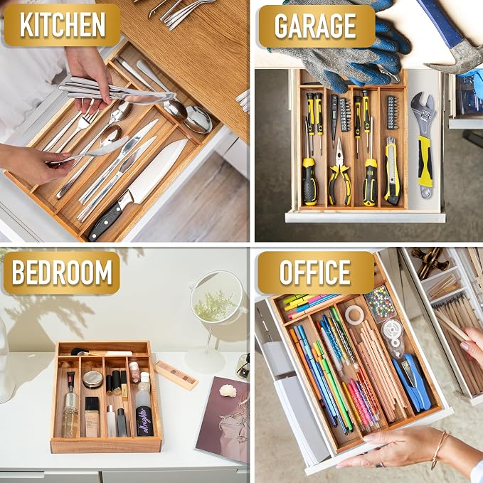 Besilord Silverware Organizer Kitchen Drawer Organizer Utensil Organizer Acacia - Image 6