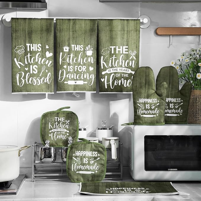 Leinuosen 8 Pcs Kitchen Towels and Oven Mitts Sets Pot Holders Dishcloths Set - Image 6