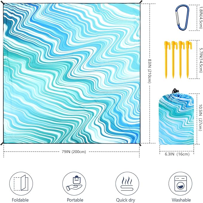 WIWIGO Beach Blanket Waterproof Sandproof Beach Mat 79" X 83"/10'x9'for 2-8 - Image 2