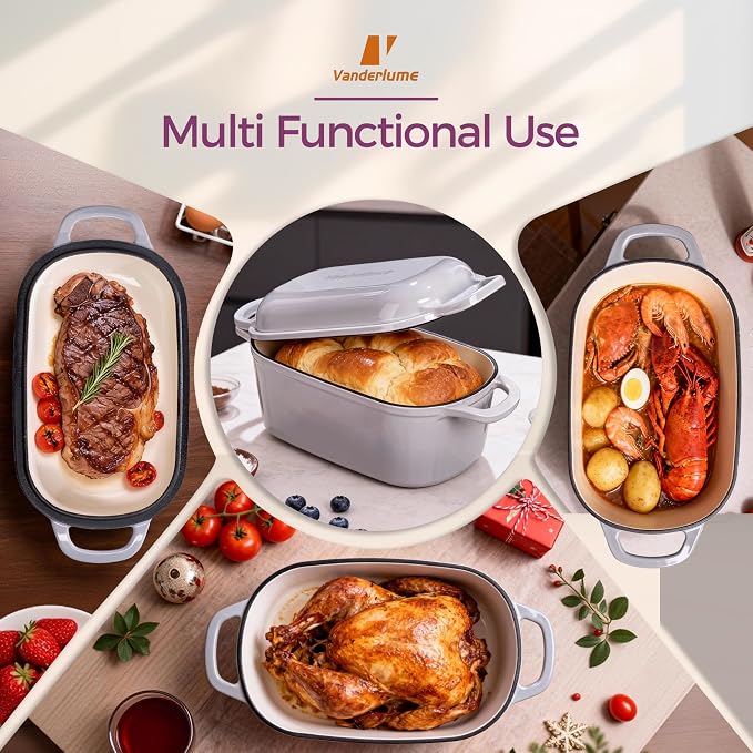 4.6-Quart Oval Dutch Oven for Bread Baking, 2 in 1 Cast Iron Bread Pan - Image 2