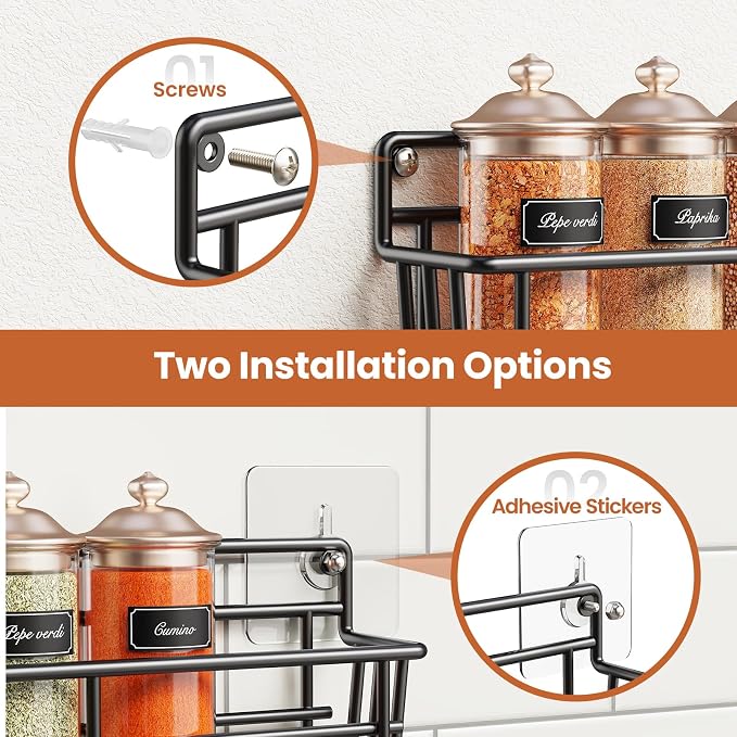 Mystozer 5 Pack Spice Rack Seasoning Organizer Wall Mount, Screw or Adhesive - Image 3