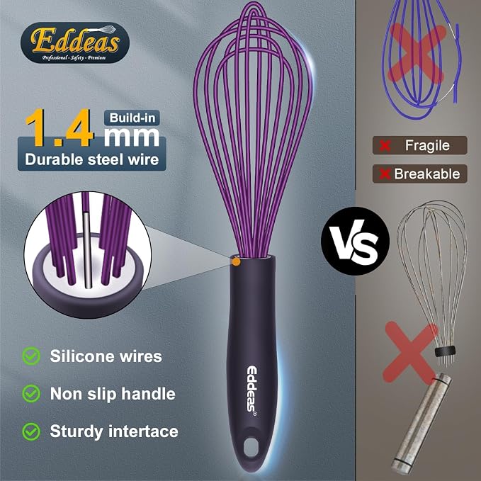 Silicone Whisk, Eddeas Whisk Non-Scratch Coated Whisks set of 3-Heat Resistant - Image 3