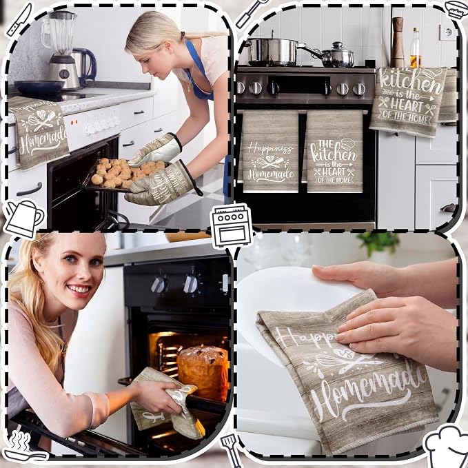 Sratte 6 Pcs Kitchen Decor Accessories Set Farmhouse Towels Pot Holders Oven - Image 5