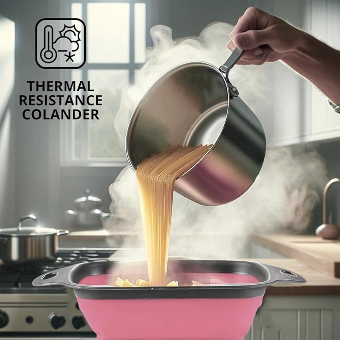 Pink Silicone Food Colander Kitchen – Small Collapsible Strainer - Image 6