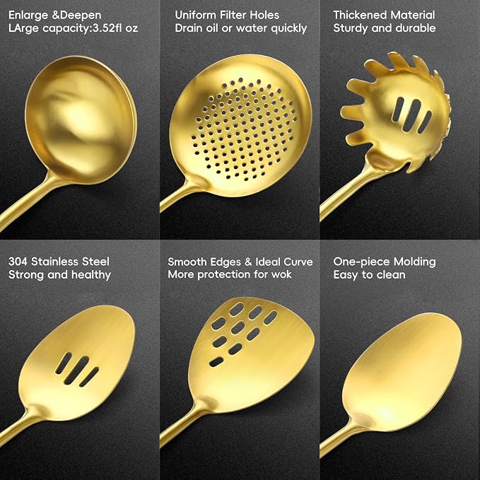 Izurok 18/10 Stainless Steel Kitchen Utensils Set, 6 Piece Cooking Utensils - Image 3