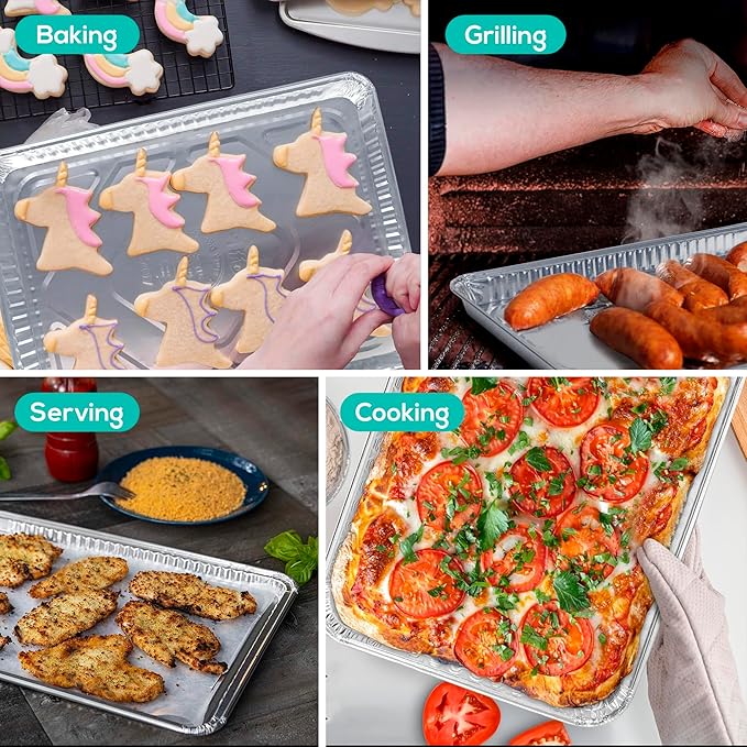 PLASTICPRO Aluminum Pans 20 Pack Disposable Cookie Sheets 13 x 17 Baking Pans - Image 4