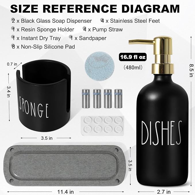 Kitchen Soap Dispenser Set, 16.9 fl oz Hand and Dish Soap Dispensers - Image 2