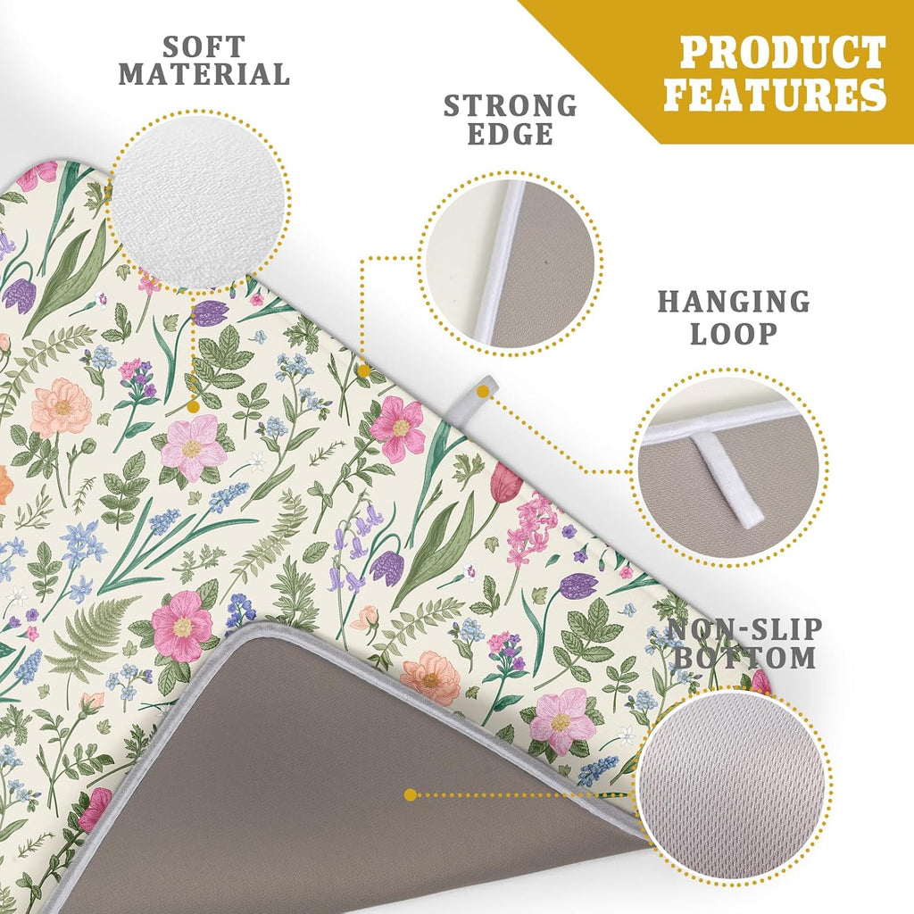 Spring Floral Dish Drying Mat for Kitchen Counter 18x24 Pink Sage