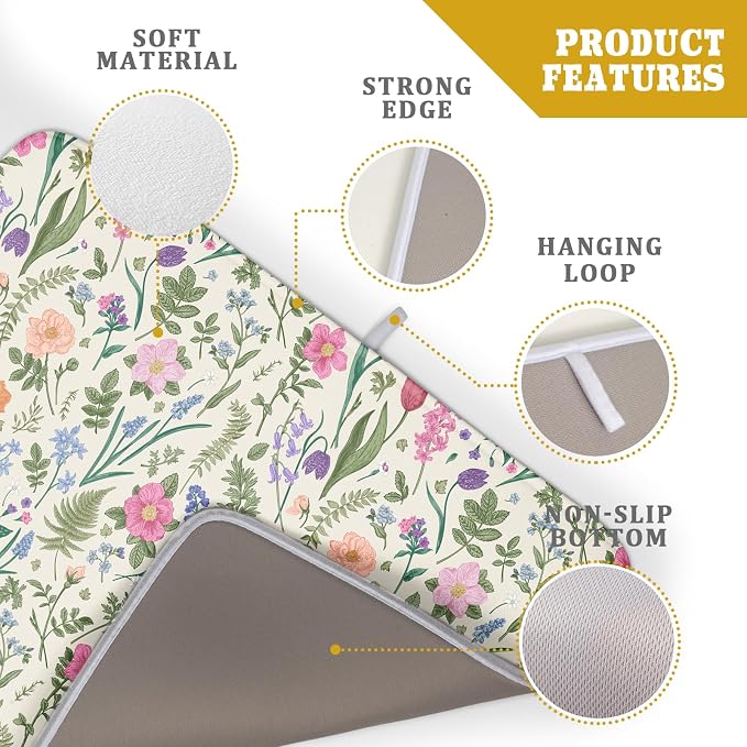 Spring Floral Dish Drying Mat for Kitchen Counter 18x24 Pink Sage Green Flower - Image 4