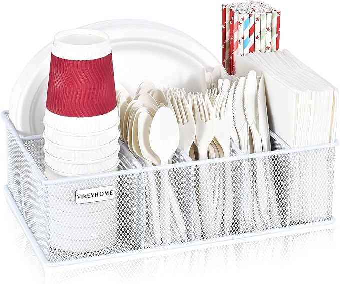 VIKEYHOME Paper Plate Organizer, Metal Silverware Caddy by VIKEYHOME