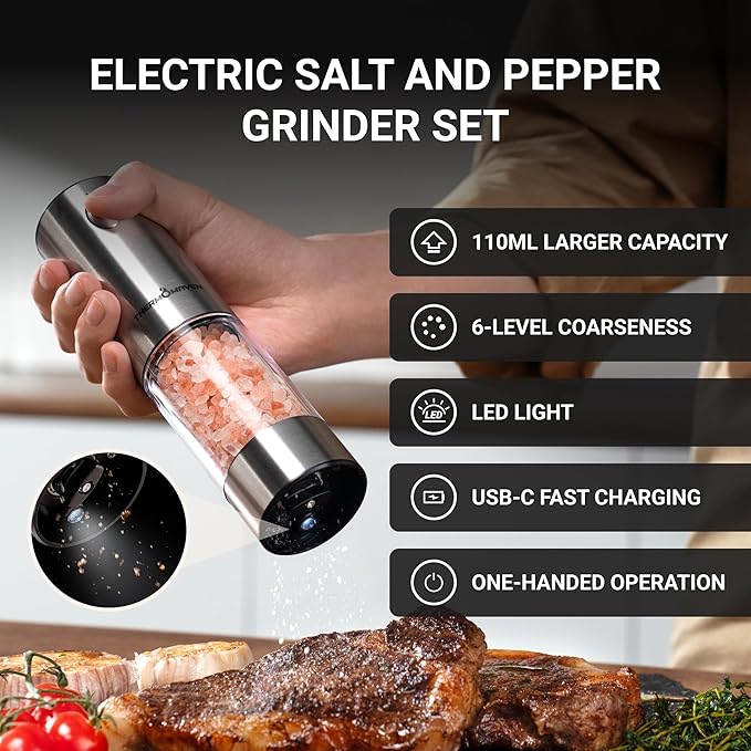ThermoMaven Upgraded Larger Capacity Electric Salt and Pepper Grinder Set - Image 3