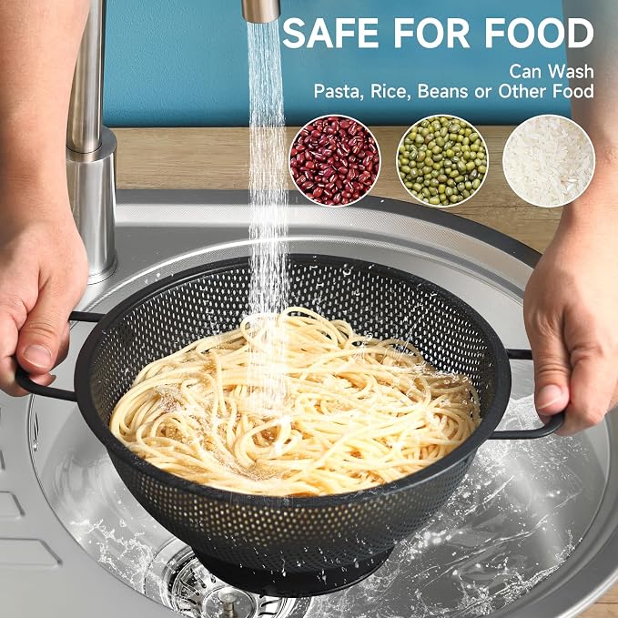 Black Colander for Kitchen, Stainless Steel Pasta Strainer - Image 4