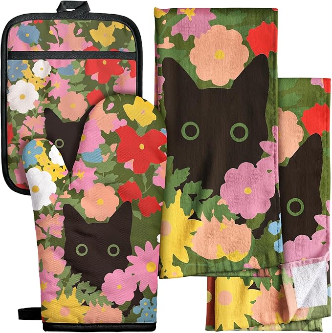 Miss Adola 270 GSM Cotton Kitchen Towels, Oven Mitt and Pot Holder by MissAdola
