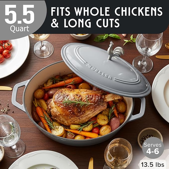 MUELLER HOME 5.5 Quart Enameled Cast Iron Oval Dutch Oven - Image 3